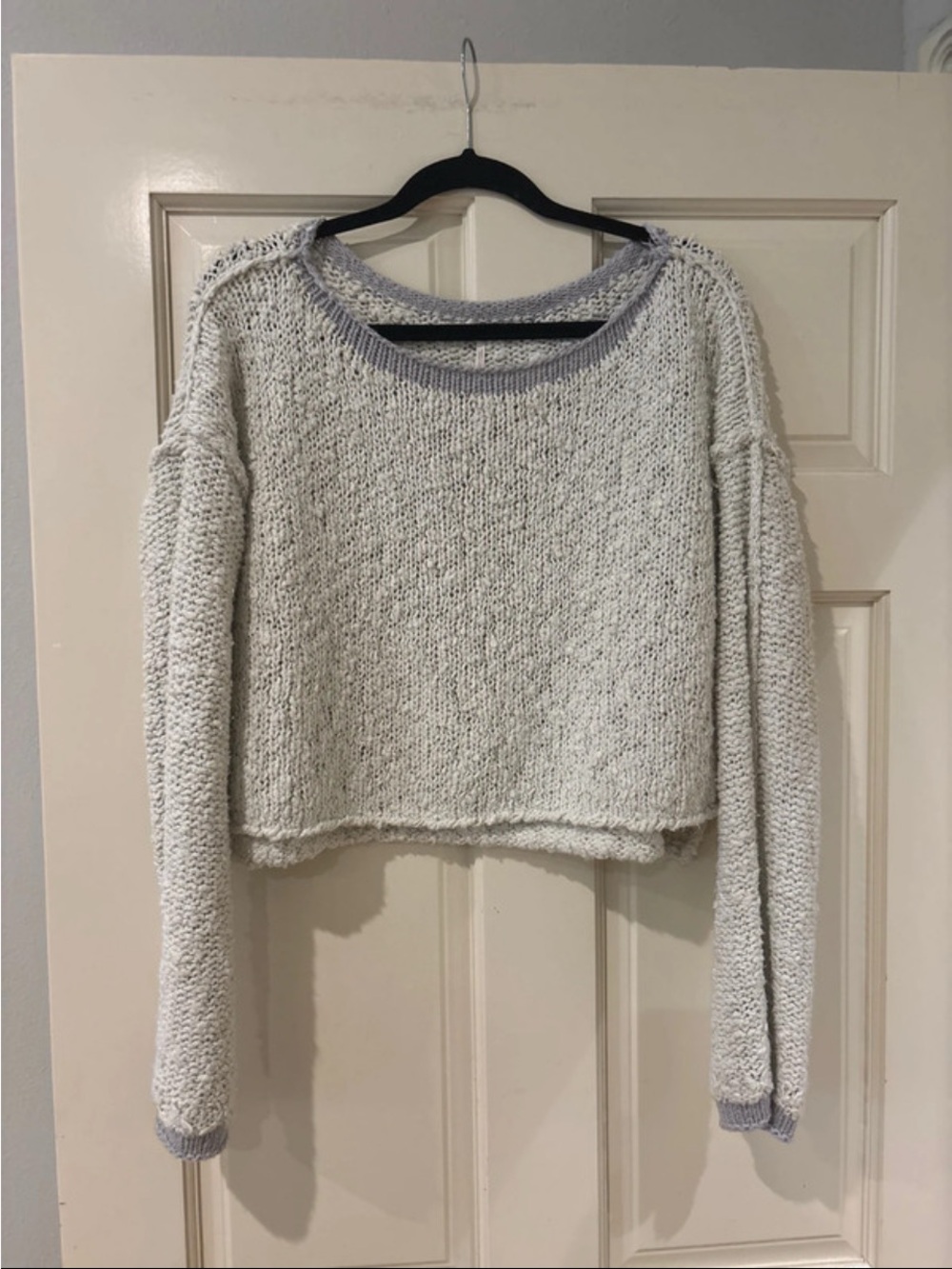 Free People Cropped Scoop Neck Sweater in Light Gray